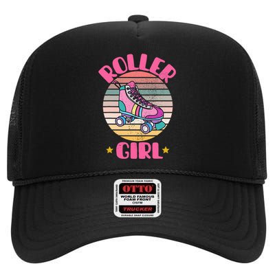 Retro Rollerskates Funny 80S Roller Disco Skating Girl Cool High Crown Mesh Back Trucker Hat