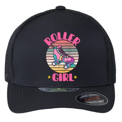 Retro Rollerskates Funny 80S Roller Disco Skating Girl Cool Flexfit Unipanel Trucker Cap