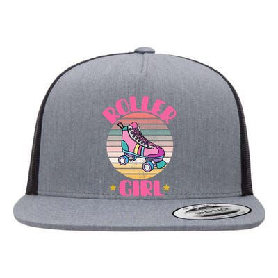 Retro Rollerskates Funny 80S Roller Disco Skating Girl Cool Flat Bill Trucker Hat