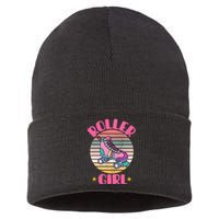 Retro Rollerskates Funny 80S Roller Disco Skating Girl Cool Sustainable Knit Beanie