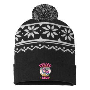 Retro Rollerskates Funny 80S Roller Disco Skating Girl Cool USA-Made Snowflake Beanie