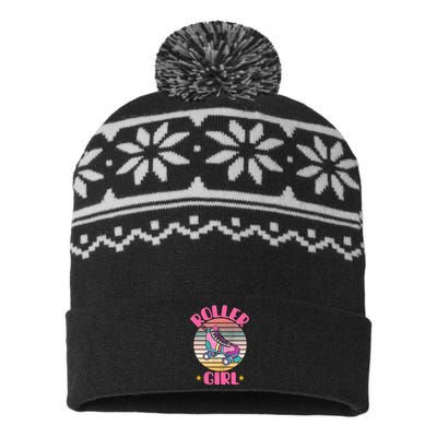 Retro Rollerskates Funny 80S Roller Disco Skating Girl Cool USA-Made Snowflake Beanie