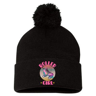 Retro Rollerskates Funny 80S Roller Disco Skating Girl Cool Pom Pom 12in Knit Beanie