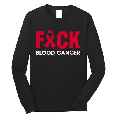 Red Ribbon Fuck Blood Cancer September Blood Cancer Awareness Blood Cancẻ Long Sleeve Shirt