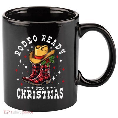 Rodeo Ready For Christmas Buffalo Plaid Cowgirl Cowboy Boots 11oz C Handle Ceramic Mug