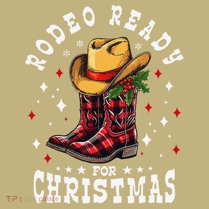 Rodeo Ready For Christmas Buffalo Plaid Cowgirl Cowboy Boots T-Shirt