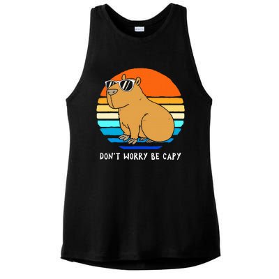 Retro Rodent Funny Capybara Dont Be Worry Be Capy Ladies PosiCharge Tri-Blend Wicking Tank