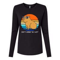 Retro Rodent Funny Capybara Dont Be Worry Be Capy Womens Cotton Relaxed Long Sleeve T-Shirt