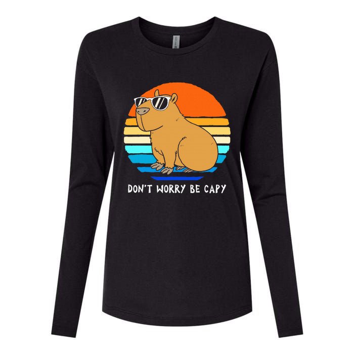 Retro Rodent Funny Capybara Dont Be Worry Be Capy Womens Cotton Relaxed Long Sleeve T-Shirt