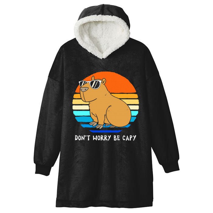 Retro Rodent Funny Capybara Dont Be Worry Be Capy Hooded Wearable Blanket