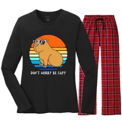 Retro Rodent Funny Capybara Dont Be Worry Be Capy Women's Long Sleeve Flannel Pajama Set 