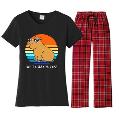 Retro Rodent Funny Capybara Dont Be Worry Be Capy Women's Flannel Pajama Set