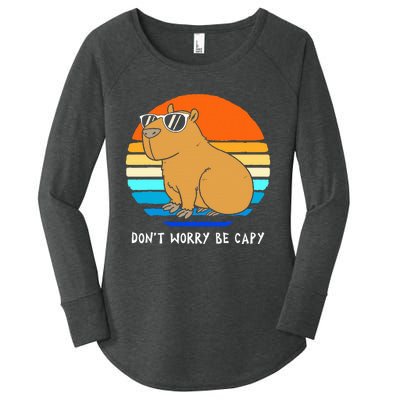 Retro Rodent Funny Capybara Dont Be Worry Be Capy Women's Perfect Tri Tunic Long Sleeve Shirt