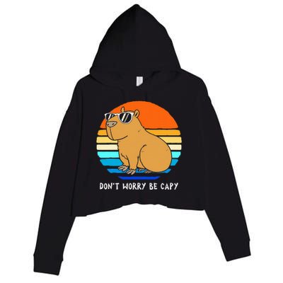 Retro Rodent Funny Capybara Dont Be Worry Be Capy Crop Fleece Hoodie