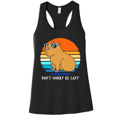 Retro Rodent Funny Capybara Dont Be Worry Be Capy Women's Racerback Tank