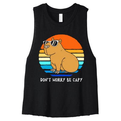 Retro Rodent Funny Capybara Dont Be Worry Be Capy Women's Racerback Cropped Tank