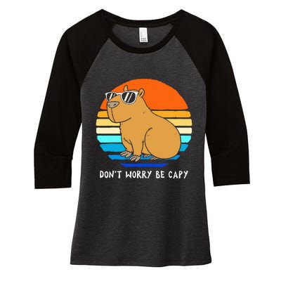 Retro Rodent Funny Capybara Dont Be Worry Be Capy Women's Tri-Blend 3/4-Sleeve Raglan Shirt