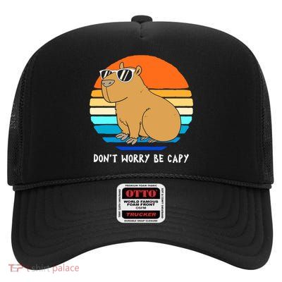 Retro Rodent Funny Capybara Dont Be Worry Be Capy High Crown Mesh Back Trucker Hat