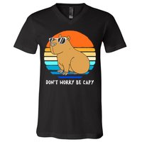 Retro Rodent Funny Capybara Dont Be Worry Be Capy V-Neck T-Shirt