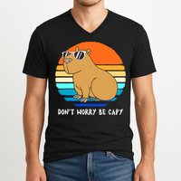 Retro Rodent Funny Capybara Dont Be Worry Be Capy V-Neck T-Shirt