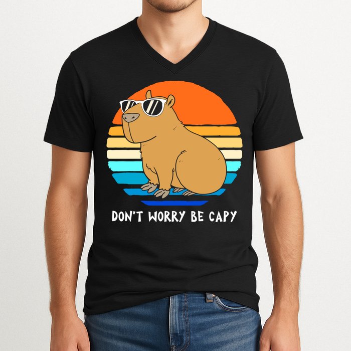 Retro Rodent Funny Capybara Dont Be Worry Be Capy V-Neck T-Shirt