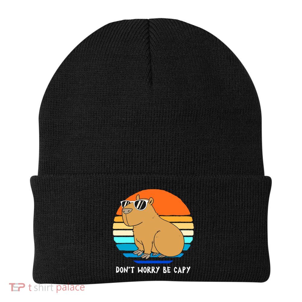 Retro Rodent Funny Capybara Dont Be Worry Be Capy Beanie