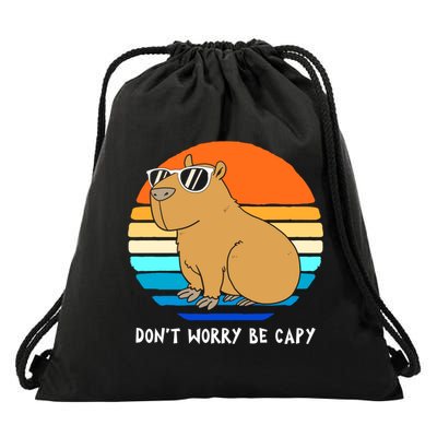 Retro Rodent Funny Capybara Dont Be Worry Be Capy Drawstring Bag