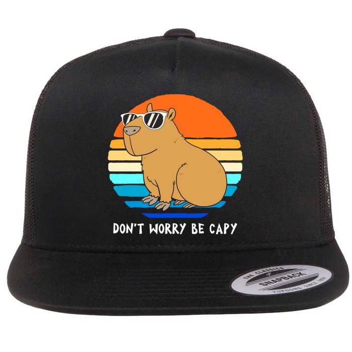 Retro Rodent Funny Capybara Dont Be Worry Be Capy Flatbill Hat