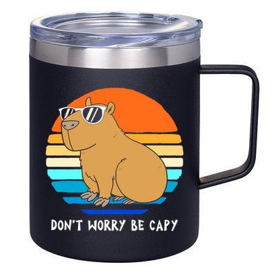 Retro Rodent Funny Capybara Dont Be Worry Be Capy 12oz Stainless Steel Coffee Mug