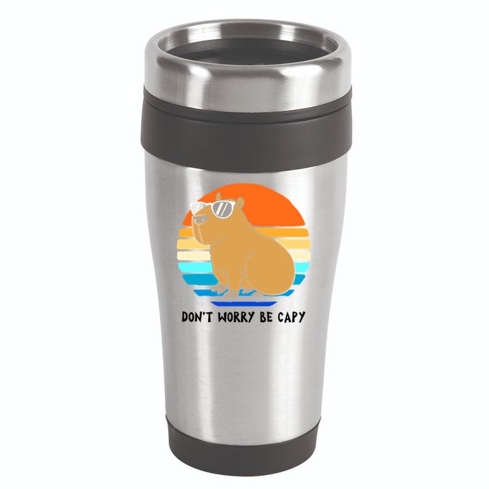 Retro Rodent Funny Capybara Dont Be Worry Be Capy 16oz Travel Tumbler