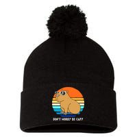 Retro Rodent Funny Capybara Dont Be Worry Be Capy Pom Pom 12in Knit Beanie