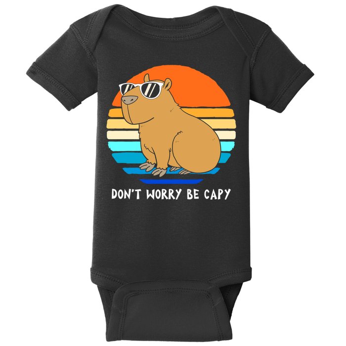 Retro Rodent Funny Capybara Dont Be Worry Be Capy Baby Bodysuit