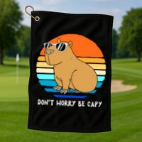 Retro Rodent Funny Capybara Dont Be Worry Be Capy Golf Towel