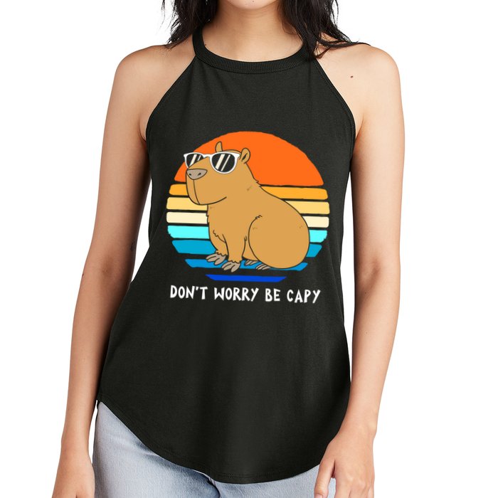 Retro Rodent Funny Capybara Dont Be Worry Be Capy Women's Perfect Tri Rocker Tank