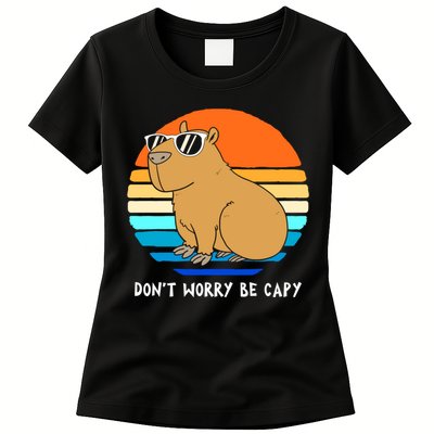 Retro Rodent Funny Capybara Dont Be Worry Be Capy Womens T-Shirt