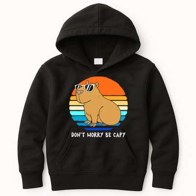 Retro Rodent Funny Capybara Dont Be Worry Be Capy Kids Hoodie