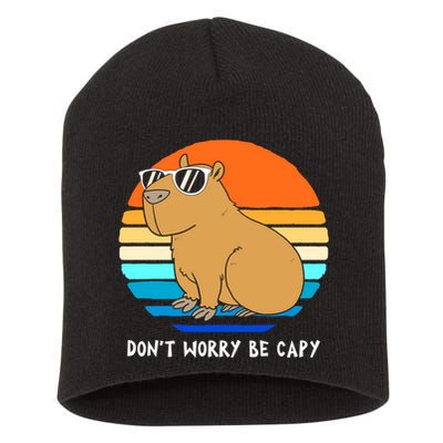 Retro Rodent Funny Capybara Dont Be Worry Be Capy Short Acrylic Beanie