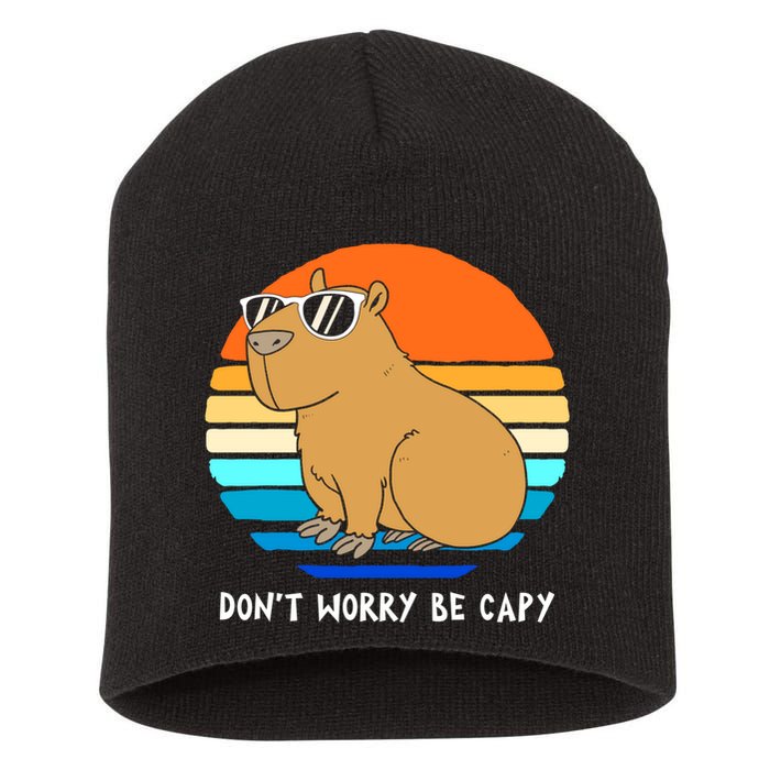Retro Rodent Funny Capybara Dont Be Worry Be Capy Short Acrylic Beanie