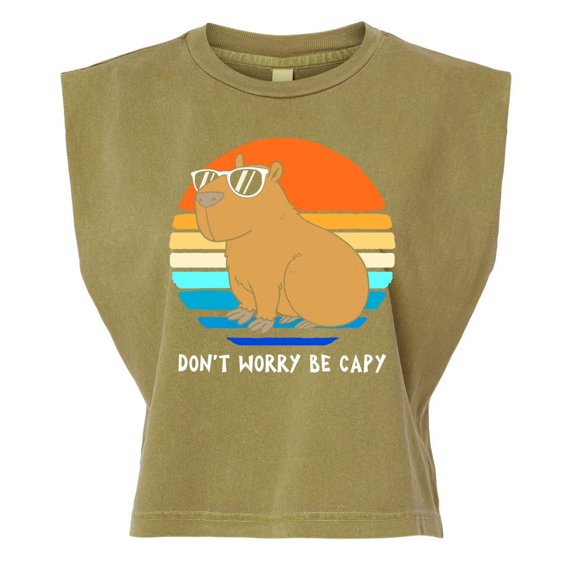 Retro Rodent Funny Capybara Dont Be Worry Be Capy Garment-Dyed Women's Muscle Tee