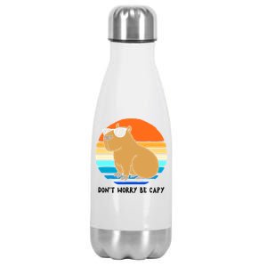 Retro Rodent Funny Capybara Dont Be Worry Be Capy Stainless Steel Insulated Water Bottle