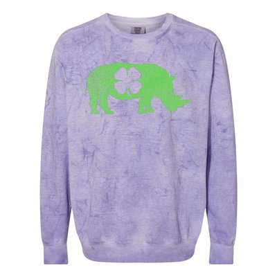 Rhino Rhinoceros Gift St. Patrick's Day Shamrock Irish Colorblast Crewneck Sweatshirt