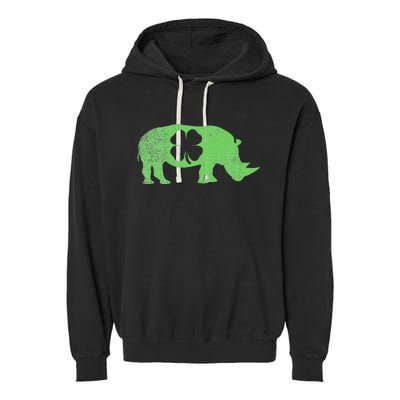 Rhino Rhinoceros Gift St. Patrick's Day Shamrock Irish Garment-Dyed Fleece Hoodie