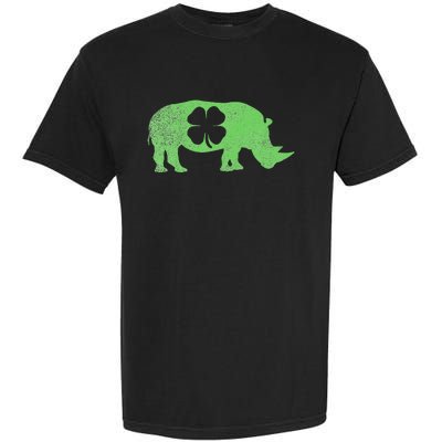 Rhino Rhinoceros Gift St. Patrick's Day Shamrock Irish Garment-Dyed Heavyweight T-Shirt