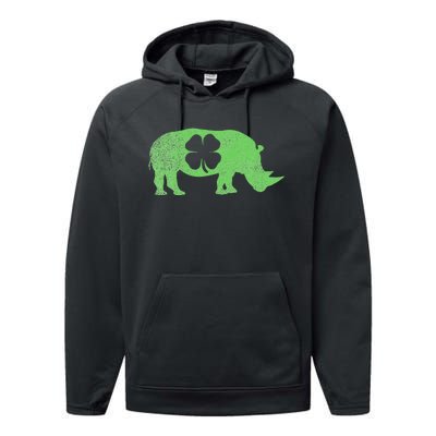 Rhino Rhinoceros Gift St. Patrick's Day Shamrock Irish Performance Fleece Hoodie