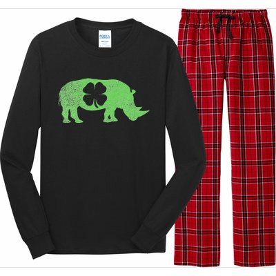 Rhino Rhinoceros Gift St. Patrick's Day Shamrock Irish Long Sleeve Pajama Set