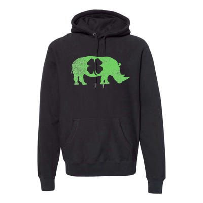 Rhino Rhinoceros Gift St. Patrick's Day Shamrock Irish Premium Hoodie