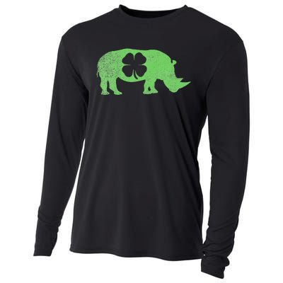 Rhino Rhinoceros Gift St. Patrick's Day Shamrock Irish Cooling Performance Long Sleeve Crew