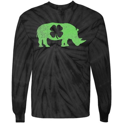 Rhino Rhinoceros Gift St. Patrick's Day Shamrock Irish Tie-Dye Long Sleeve Shirt