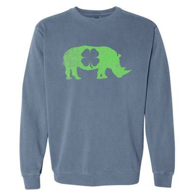 Rhino Rhinoceros Gift St. Patrick's Day Shamrock Irish Garment-Dyed Sweatshirt