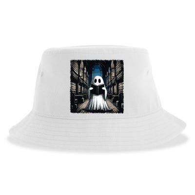 Retro Reading Ghost Library Halloween Librarian Book Lovers Sustainable Bucket Hat